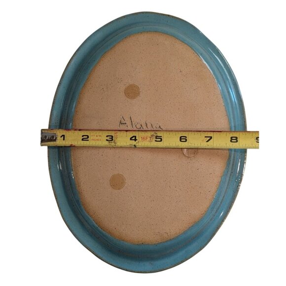 Handcrafted Turquoise Ceramic Platter w/ Twisted Handles Signed by Alana 2010 - Picture 5 of 10